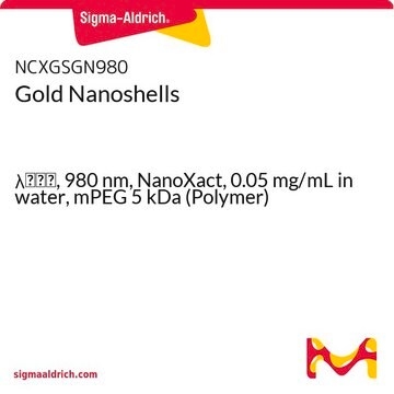 Gold Nanoshells &#955;max, 980&#160;nm, NanoXact, 0.05&#160;mg/mL in water, mPEG 5 kDa (Polymer)