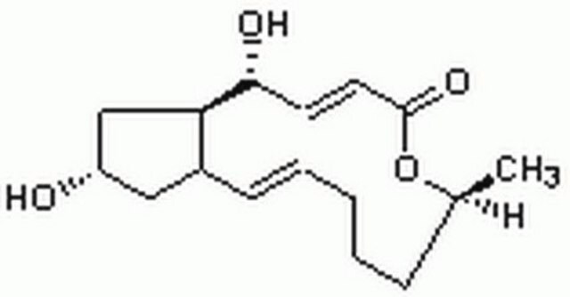 (+)-Brefeldin A, Eupenicillium brefeldianum Specifically and reversibly blocks translocation of proteins from the endoplasmic reticulum (ER) to the Golgi apparatus without affecting endocytosis or lysosome function.