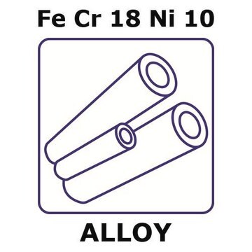 Stainless Steel - AISI 304 alloy, FeCr18Ni10 500mm tube, 0.5mm outside diameter, 0.06mm wall thickness, 0.38mm inside diameter, as drawn