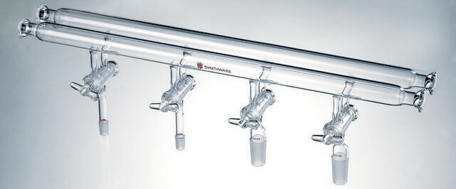 Synthware&#8482; manifold with high vacuum stopcocks and #15 o-ring joints Ports: 4