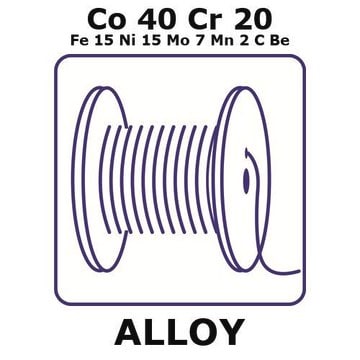 Cobalt-chromium-iron-nickel-molybdenum-manganese alloy, Co40Cr20Fe15Ni15Mo7Mn2CBe 20m wire, 1.0mm diameter, hard