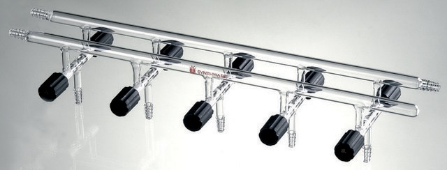 Synthware&#8482; Vacuum/Inert Gas Manifold with double bank and high vacuum valves number of ports, 5, Hose Connections: Front-left-right, Rear-right