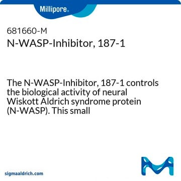 N-WASP-Inhibitor, 187-1 The N-WASP-Inhibitor, 187-1 controls the biological activity of neural Wiskott Aldrich syndrome protein (N-WASP). This small molecule/inhibitor is primarily used for Cell Structure applications.