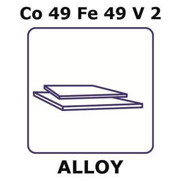 Permendur 49 alloy, Co49Fe49V2 sheet, 100 x 100mm, 0.25mm thickness, as rolled