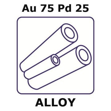 Gold-palladium alloy, Au75Pd25 50mm tube, 3.0mm outside diameter, 0.15mm wall thickness, 2.7mm inside diameter, as drawn