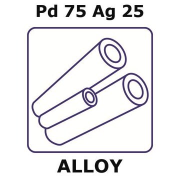 Palladium-silver alloy, Pd75Ag25 100mm tube, 4.7mm outside diameter, 0.25mm wall thickness, 4.2mm inside diameter, as drawn