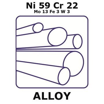 Hastealloy&#174; c-22 rod, Ni59%/Cr22%/Mo13%/Fe 3%/W 3%, length 500 mm, 6.35&#160;mm diameter, temper annealed