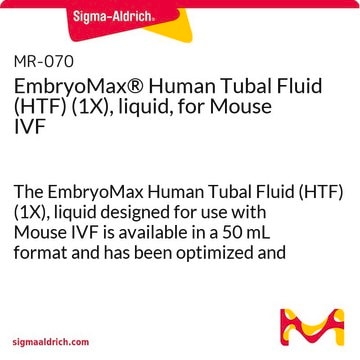 EmbryoMax&#174; Human Tubal Fluid (HTF) (1X), liquid, for Mouse IVF The EmbryoMax Human Tubal Fluid (HTF) (1X), liquid designed for use with Mouse IVF is available in a 50 mL format and has been optimized and validated for Embryo Culture.