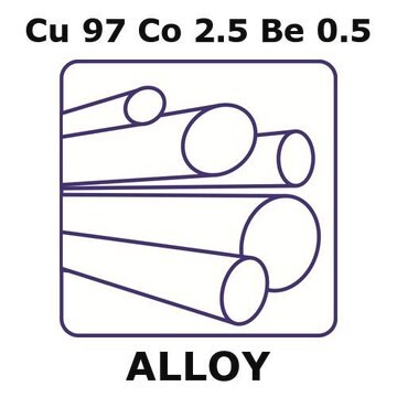 Copper-cobalt-beryllium alloy, Cu97Co2.5Be0.5 200mm rod, 6mm diameter