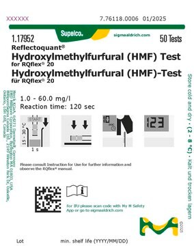 Hydroxymethylfurfural (HMF) Test reflectometric, 1.0-60.0&#160;mg/L (hydroxymethylfurfural (HMF)), for use with REFLECTOQUANT&#174;