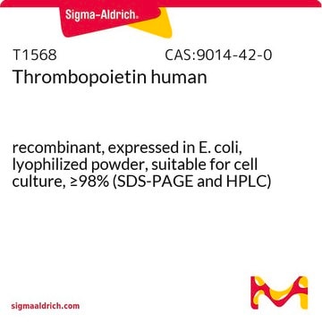 Thrombopoietin human recombinant, expressed in E. coli, lyophilized powder, suitable for cell culture, &#8805;98% (SDS-PAGE and HPLC)