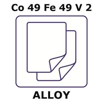 Permendur 49 alloy, Co49Fe49V2 foil, 50 x 50mm, 0.1mm thickness, as rolled