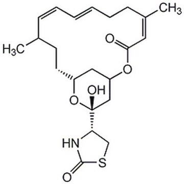 Latrunculin A, Latrunculia magnifica Latrunculin A, CAS 76343-93-6, is a cell-permeable marine toxin that disrupts microfilament organization in cultured cells by the formation of a 1:1 complex with monomeric G-actin (KD = 200 nM).