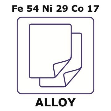 Glass Sealing Alloy, Fe54Ni29Co17 foil, 300 x 300mm, 0.75mm thickness, annealed, not light tested (nlt)