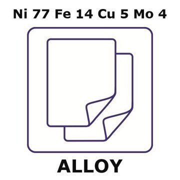 Magnetic shielding alloy, Ni77Fe14Cu5Mo4 foil, 200 x 200mm, 0.1mm thickness, annealed