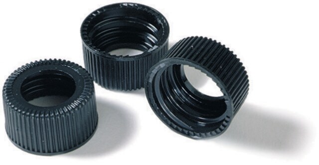 Screw cap (open-top), polypropylene black polypropylene, open-top, 8-425 thread, pkg of 100&#160;ea