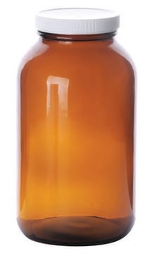 Wheaton wide-mouth bottle amber soda-lime glass bottle, capacity (1,250&#160;mL), white polypropylene cap, (PTFE faced LDPE liner), case of 6&#160;ea