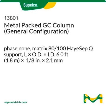 Metal Packed GC Column (General Configuration) phase none, matrix 80/100 HayeSep Q support, L × O.D. × I.D. 6.0&#160;ft (1.8&#160;m) × 1/8&#160;in. × 2.1&#160;mm