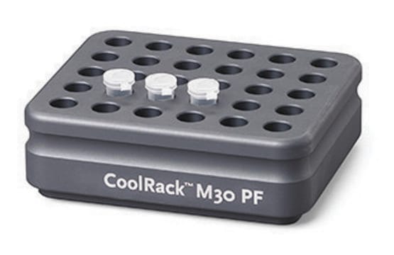 Corning&#174; CoolRack&#174; M30-PF, capacity 30 x 1.5 mL microfuge tubes, tapered wells for conical tubes, gray