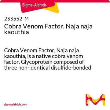 Cobra Venom Factor, Naja naja kaouthia Cobra Venom Factor, Naja naja kaouthia, is a native cobra venom factor. Glycoprotein composed of three non-identical disulfide-bonded subunits of 68, 48, and 30 kDa.