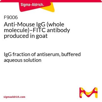 Anti-Mouse IgG (whole molecule)–FITC antibody produced in goat IgG fraction of antiserum, buffered aqueous solution