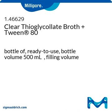 Clear Thioglycollate Broth + Tween&#174; 80 bottle capacity 500&#160;mL, bottle filling volume 500&#160;mL, closure type, Red screw cap with septum and protector, pack of 6&#160;bottles