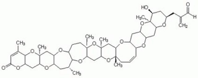 Brevetoxin PbTx-2, Ptychodiscus brevis Lipid-soluble polyether neurotoxin that binds to Na+ channels on nerves and muscles causing an excessive influx of Na+ across membranes.