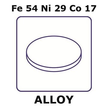 Glass Sealing Alloy, Fe54Ni29Co17 foil, 15mm disks, 0.20mm thickness, annealed