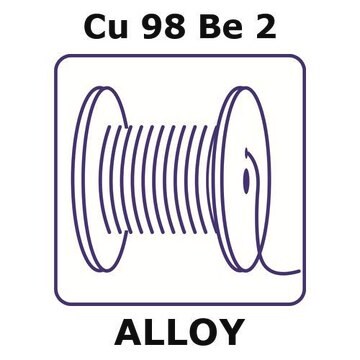 Copper-beryllium alloy, Cu98Be2 2m wire, 1.63mm diameter, hard