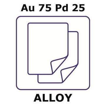 Gold-palladium alloy, Au75Pd25 foil, 25 x 25mm, 0.2mm thickness, as rolled