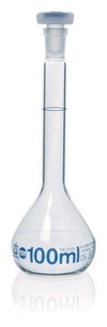 BRAND&#174; BLAUBRAND&#174; volumetric flasks, PP stopper, ISO class A, volume 100&#160;mL, flask joint: ST/NS 12/21, Boro3.3