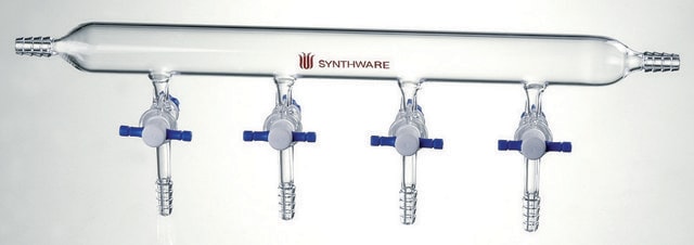 Synthware&#8482; vacuum manifold with PTFE stopcocks number of ports, 6, Hose Connection: left-right, stopcock size 4&#160;mm