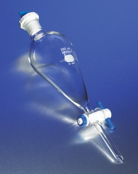 Pyrex&#174; Squibb separatory funnel, PE stopper, PTFE stopcock capacity 60&#160;mL