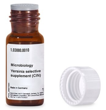 Yersinia Selective Supplement (CIN) selective for bacteria: Yersinia Y. enterocolitica, pkg of 10&#160;vials, for use with GranuCult&#174; prime CIN (Cefsulodin, Irgasan, Novobiocin) Agar