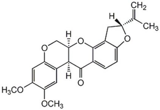 Rotenone A mitochondrial toxin and a potent, reversible, and competitive inhibitor of complex I (NADH-CoQ reductase) of the respiratory chain.