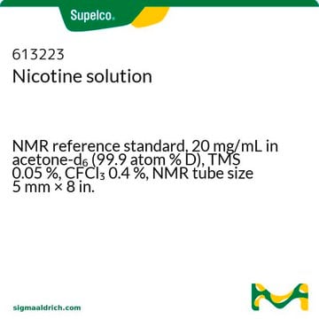 Nicotine solution NMR reference standard, 20&#160;mg/mL in acetone-d6 (99.9 atom % D), TMS 0.05&#160;%, CFCl3 0.4&#160;%, NMR tube size 5&#160;mm × 8&#160;in.