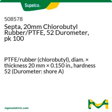 Septa, 20mm Chlorobutyl Rubber/PTFE, 52 Durometer, pk 100 PTFE/rubber (chlorobutyl), diam. × thickness 20&#160;mm × 0.150&#160;in., hardness 52 (Durometer: shore A)