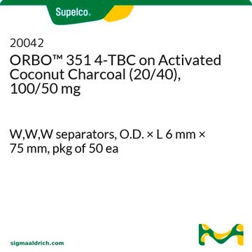 ORBO&#8482; 351 4-TBC on Activated Coconut Charcoal (20/40), 100/50 mg W,W,W separators, O.D. × L 6&#160;mm × 75&#160;mm, pkg of 50&#160;ea