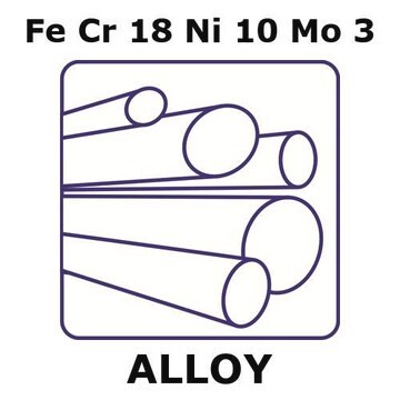 Stainless Steel - AISI 316L alloy, FeCr18Ni10Mo3 200mm rod, 20mm diameter