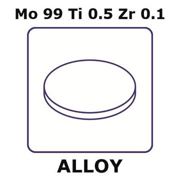 Molybdenum high temperature alloy tzm, Mo99Ti0.5Zr0.1 foil, 25mm disks, 0.25mm thickness, as rolled