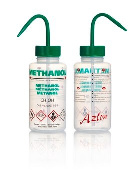 Azlon&nbsp;Multi-Lingual Unvented Wash Bottles label, Methanol (in EN, FR, DE, ES), capacity 500&#160;mL