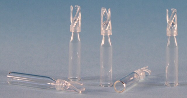 Certified glass inserts for 12 x 32 mm, large opening vials volume 0.2&#160;mL, clear glass insert (with plastic bottom spring), O.D. × H 6&#160;mm × 29&#160;mm, pkg of 100&#160;ea