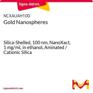 Gold Nanospheres Silica-Shelled, 100&#160;nm, NanoXact, 1&#160;mg/mL in ethanol, Aminated / Cationic Silica