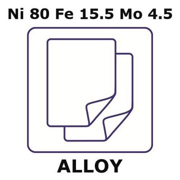 Nickel-iron-molybdenum alloy, Ni80Fe15.5Mo4.5 foil, 300 x 300mm, 2.0mm thickness, annealed