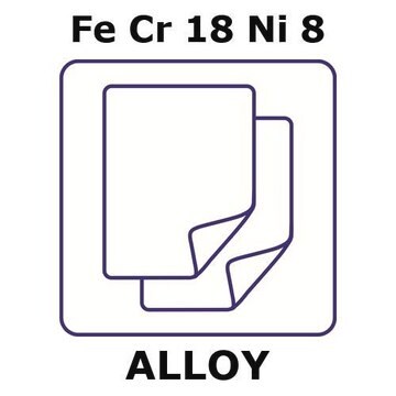 Stainless Steel - AISI 302 alloy, FeCr18Ni8 foil, 50 x 50mm, 0.125mm thickness, hard