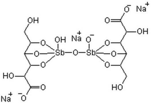 Sodium Stibogluconate A pentavalent antimony compound that irreversibly inhibits protein tyrosine phosphatase (PTPase) activity, including Src homology PTPase-1 (SHP-1) (99% inhibition at ~11 &#181;M) by forming a stable complex.