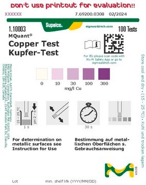 Copper Test colorimetric, 10-300&#160;mg/L (Cu), MQuant&#174;