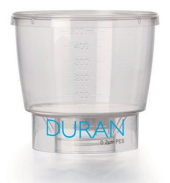 DURAN&#174; Bottle Top Vacuum Filter Funnels capacity 500&#160;mL, thread for GL 45, polyethersulfone membrane, pore size 0.1&#160;&#956;m, filter diam. 90&#160;mm, sterile