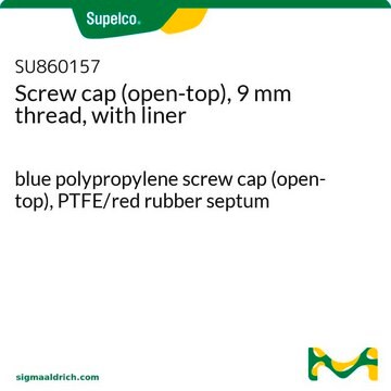 Screw cap (open-top), 9 mm thread, with liner blue polypropylene screw cap (open-top), PTFE/red rubber septum