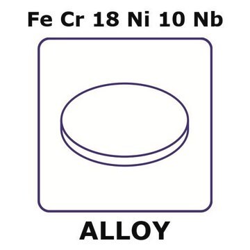 Stainless Steel - AISI 347 alloy, FeCr18Ni10Nb foil, 25mm disks, 0.1mm thickness, annealed